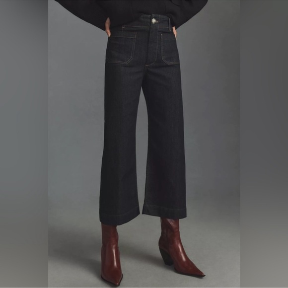 Maeve By Anthropologie The Colette Cropped Wide-Leg Jeans Size 29 Dark Denim - Picture 11 of 12